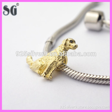 Golden Animal Dog World Silver Charm/Bead fit For European charm bracelet/Necklace/Pendant